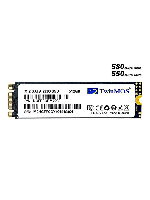 512 GB TWINMOS M.2 2280 SATA3 580/550 NGFFFGBM2280