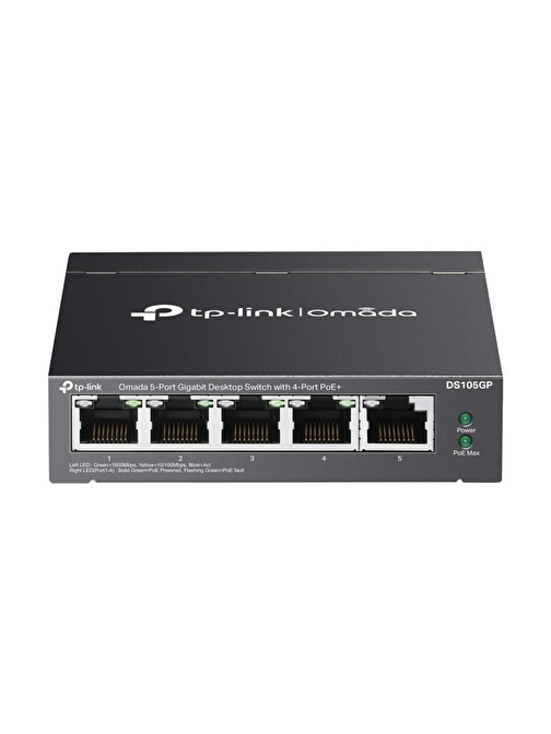 TP-LINK OMADA DS105GP 4 PORT GIGABIT + 1 PORT GIGABIT UPLINK 65W POE YÖNETİLEMEZ SWITCH