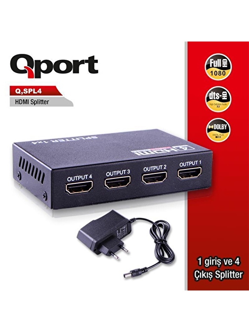 QPORT Q-SPL4 FULL HD 1 GİRİŞ 4ÇIKIŞLI HDMI SPLITTER (SİNYAL ÇOĞALTICI)