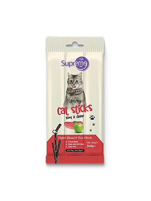 Supreme Cat Sticks Sığır Etli ve Elmalı Yetişkin Kedi Ödül Çubuğu 3x5 Gr