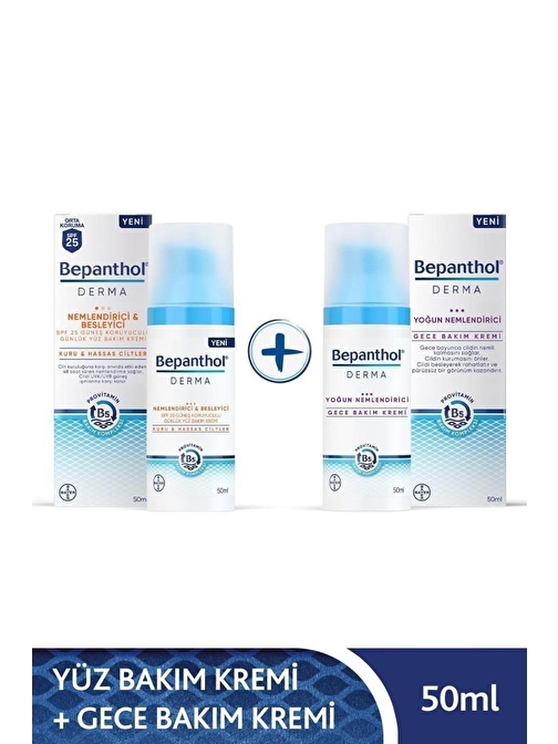 Bepanthol Derma Nemlendirici & Besleyici Spf 25 Günlük Yüz Kremi 50ml + Derma Yoğun Nemlendirici Gece Kremi 50ml