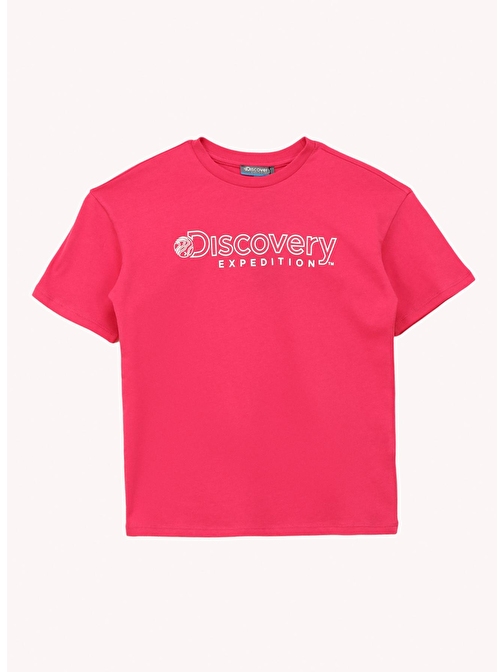 Discovery Expedition Fuşya Kız Çocuk Bisiklet Yaka Relaxed Baskılı T-Shirt D4SG-TST3093