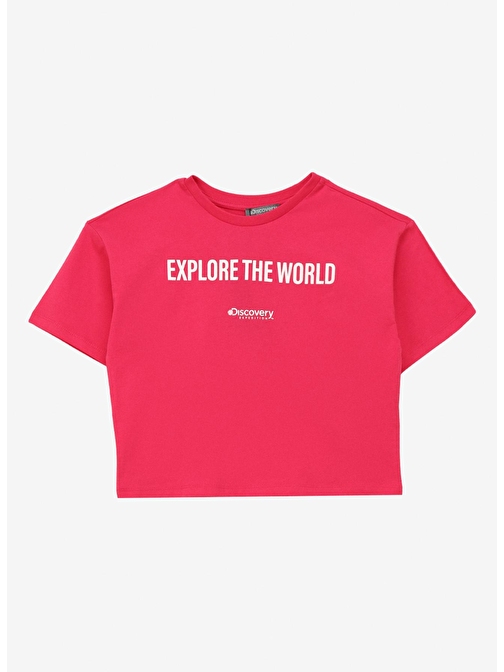 Discovery Expedition Pembe Kız Çocuk Bisiklet Yaka Oversize Baskılı T-Shirt D4SG-TST3095