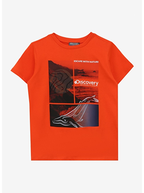 Discovery Expedition Turuncu Kız Çocuk Bisiklet Yaka Relaxed Baskılı T-Shirt D4SG-TST3105