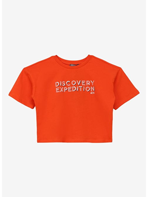 Discovery Expedition Turuncu Kız Çocuk Bisiklet Yaka Oversize Baskılı T-Shirt D4SG-TST3103