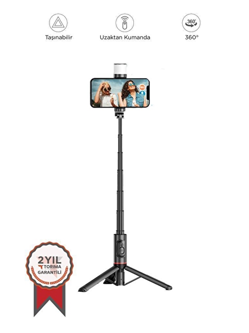 Torima Q12S Siyah Uzaktan Kumandalı Kablosuz Led Işıklı Selfie Çubuğu Tripod