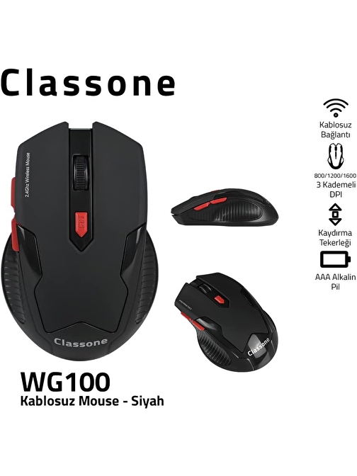 CLASSONE WG100 Gaming Serisi Kablosuz Mouse, Siyah