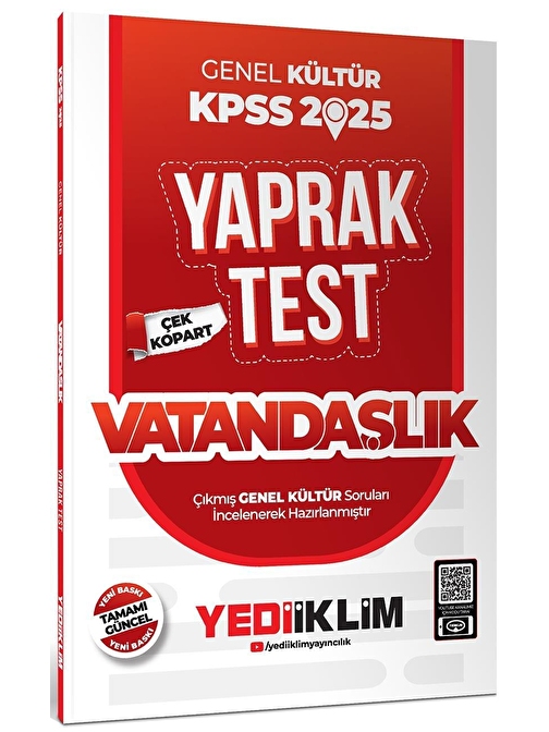 Yediiklim Yayınları 2025 KPSS Genel Kültür Vatandaşlık Çek Kopart Yaprak Test