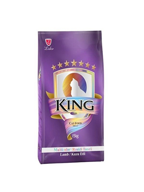 King Multicolor Renkli Taneli Kuzu Etli Yetişkin Kedi Maması 15 Kg