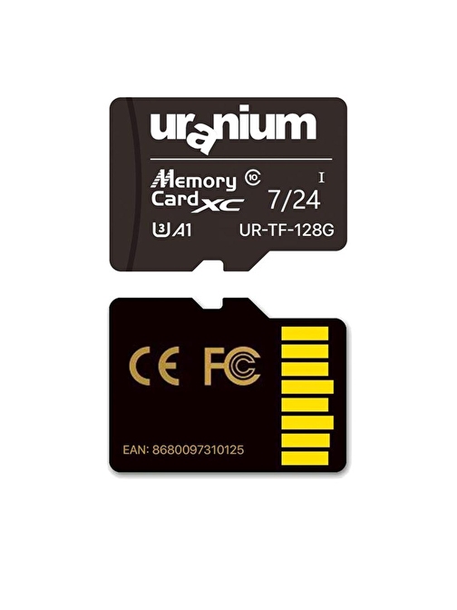 128 GB URANIUM UR-TF-128G MICRO SD CARD U3 7/24 SURVEILLANCE 100/50MBS INDUSTRIAL HAFIZA KARTI (3 YIL GARANTİ)