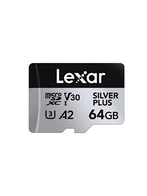 64GB LEXAR LMSSIPL064G-BNANG HIGH-PERFORMANCE SILVER PLUS MICROSDXC UHS-I UP TO 205MB/S READ 100MB/S WRITE C10 A2 V30