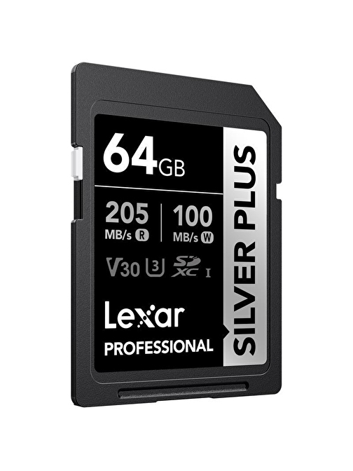 64GB LEXAR LSDSIPL064G-BNNNG PROFESSIONAL SILVER PLUS SDXC UHS-I CARDS UP TO 205MB/S READ 100MB/S WR