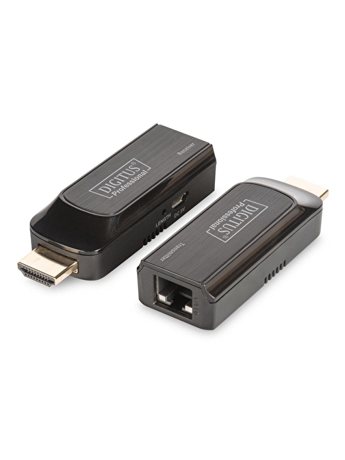 Digitus Mini HDMI Sinyal Uzatma Cihazı,  Alıcı (Receiver) ve Verici (Transmitter) Birim dahil, 50 metre, güç beslemesi için USB kablo kullanır