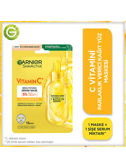 Garnier Arındırıcı Nemlendirici C Vitamini Parlaklık Verici Kağıt Yüz Maskesi Tek Kullanımlık