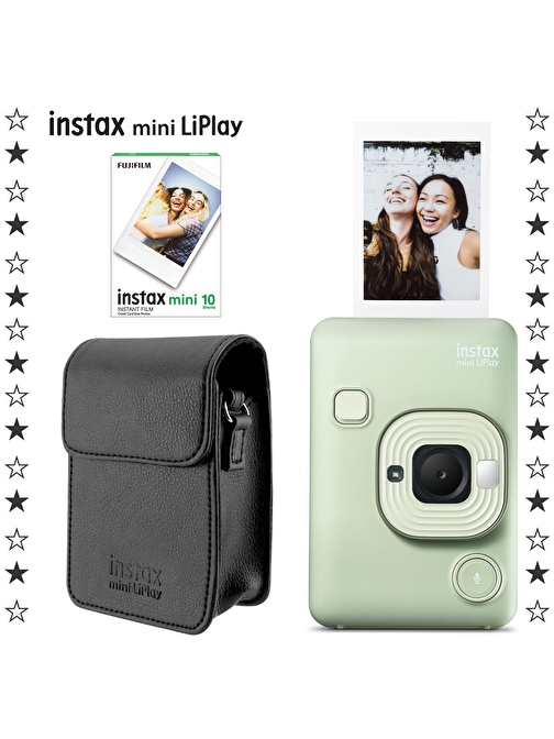 Instax mini LiPlay Hybrid Matcha Green Fotoğraf Makinesi 10'lu Film ve Deri Kılıf Hediye Seti