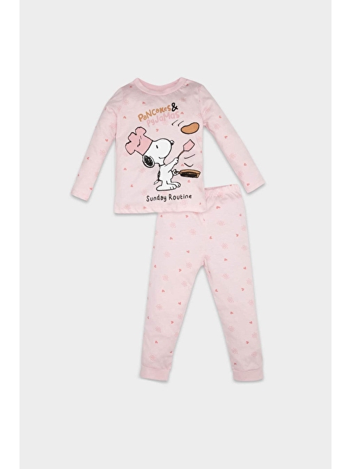 Kız Bebek Snoopy Uzun Kollu Penye Pijama Takımı D3618A524WN