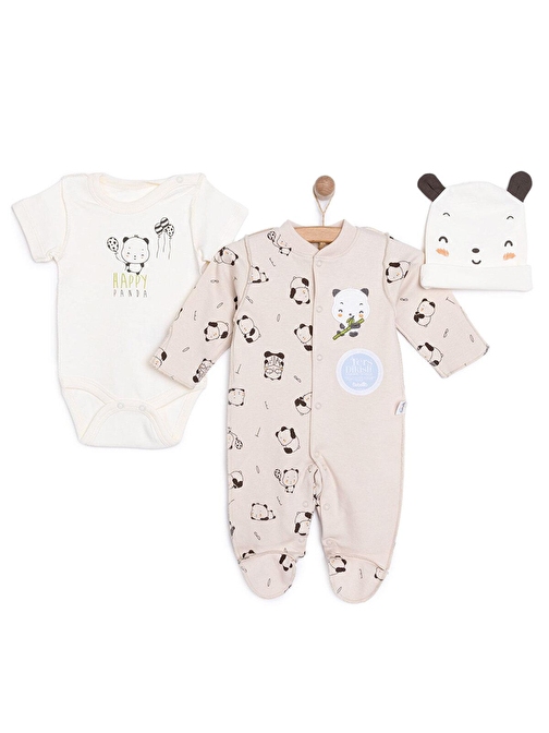 Bebetto Yenidoğan Hello Panda Unisex Tulum-Body-Şapka Unisex