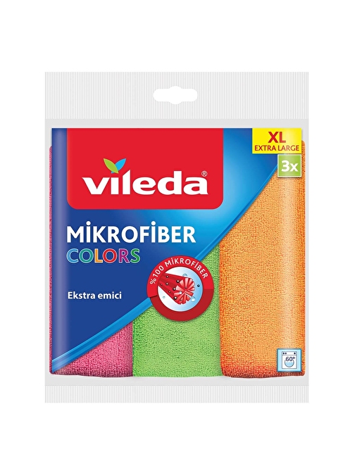 Vileda 3 lü Mikrofiber Colors XL 36x38 Temizlik Bezi