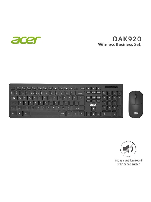 Acer OAK-920 Siyah Kablosuz Sessiz Tuşlu  2.4 Ghz Klavye Moue Set ( Mouse 1200Dpı)