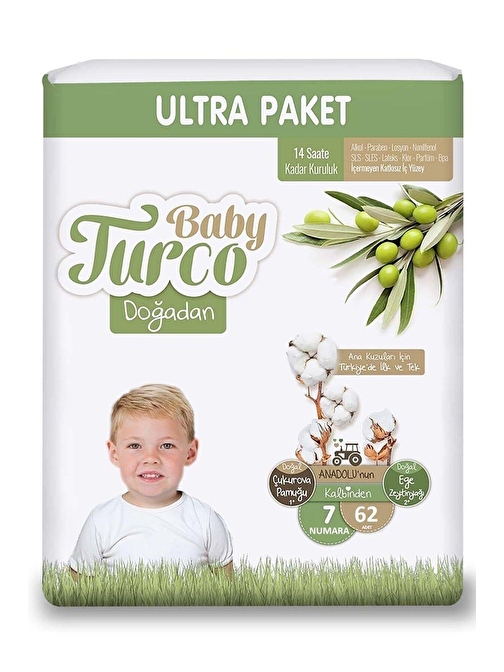 Baby Turco Doğadan Bebek Bezi 7 Numara XXlarge Aylık Fırsat Paketi 62 Adet