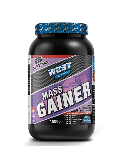 West Mass Gainer Karbonhidrat Tozu 1500 gr 15 Servis - Çilek