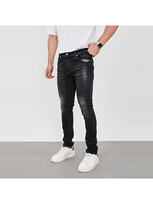 DeepSEA Erkek Füme Taşlamalı Lazerli Slim Fit Jean Kot Pantolon 2401513