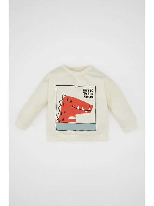 Erkek Bebek Regular Fit Bisiklet Yaka Dinozor Baskılı Sweatshirt D1263A524AU