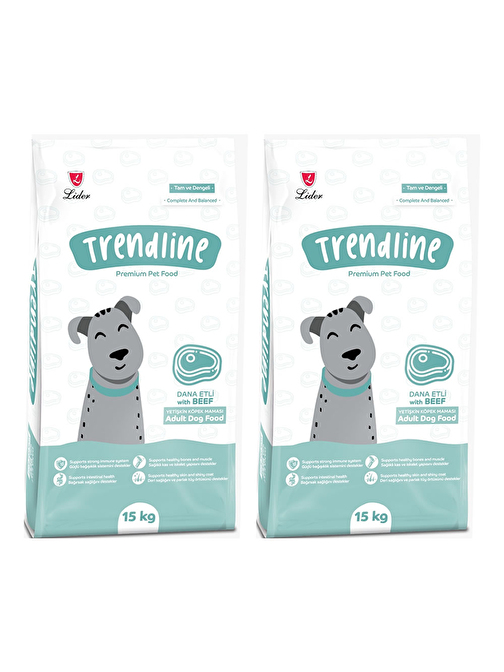 Trendline Dog Biftekli Köpek Maması 15 Kg 2'Li Set