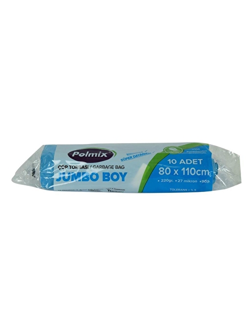 Polmix Jumbo Boy Mavi Çöp Torbası 80x110Cm 220Gr 27Mik 90Lt 10lu