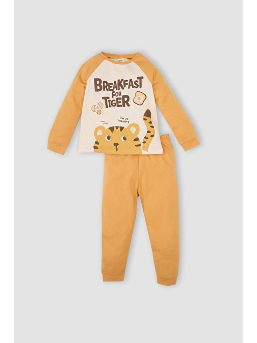 Erkek Bebek Bisiklet Yaka Baskılı Uzun Kollu Üst Alt Pijama Takımı D3438A524WN