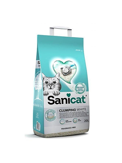 Sanicat Clumping White Kokusuz Süper Topaklanan Beyaz Kedi Kumu 20 Lt - Petshopundan