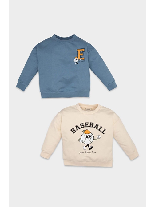 Erkek Bebek Regular Fit Bisiklet Yaka Spor Baskılı İçi Yumuşak Tüylü İnce 2li Sweatshirt D4597A524AU