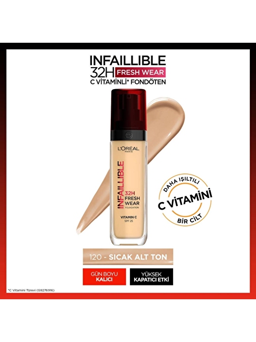 L'Oréal Paris Infaillible 32H Fresh Wear C Vitaminli Fondöten - 120 Golden Vanilla