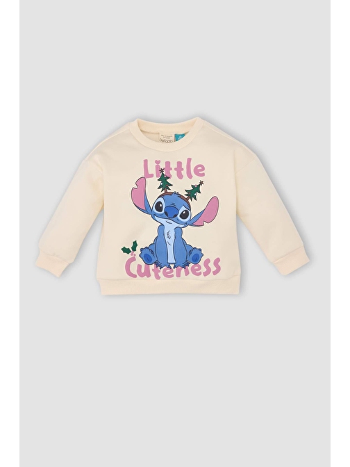 Kız Bebek Disney Lilo & Stitch Regular Fit Bisiklet Yaka İçi Yumuşak Tüylü Kalın Sweatshirt Kumaşı Sweatshirt D6677A524WN