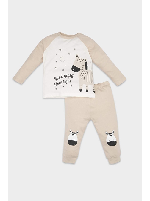 Erkek Bebek Zebra Baskılı Uzun Kollu Üst Uzun Alt Penye Pijama Takımı D5352A524WN