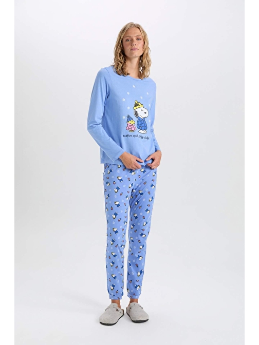 Kadın Fall in Love Snoopy Pijama Takım Bisiklet Yaka Uzun Kollu Üst Beli Lastikli Alt C5439AX24AU