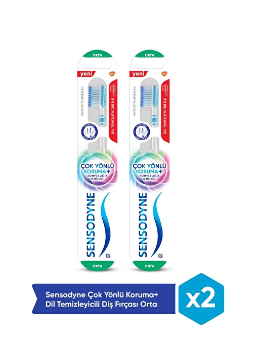 Sensodyne Çok Yönlü Koruma+ Dil Temizleyicili Diş Fırçası Orta x 2 Adet