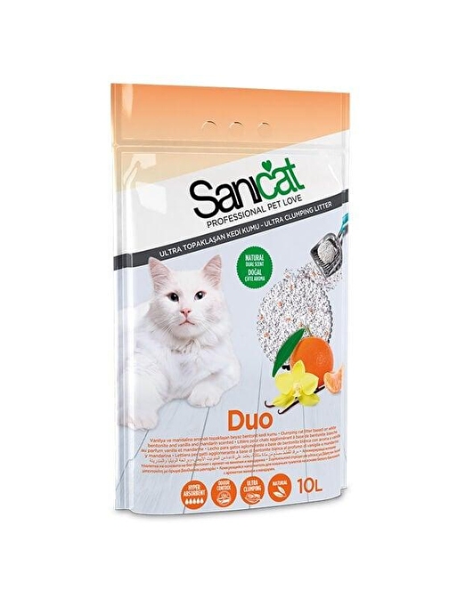 Sanicat Duo Vanilya ve Mandalina Kokulu Topaklaşan Kedi Kumu 10 Lt - Petshopundan