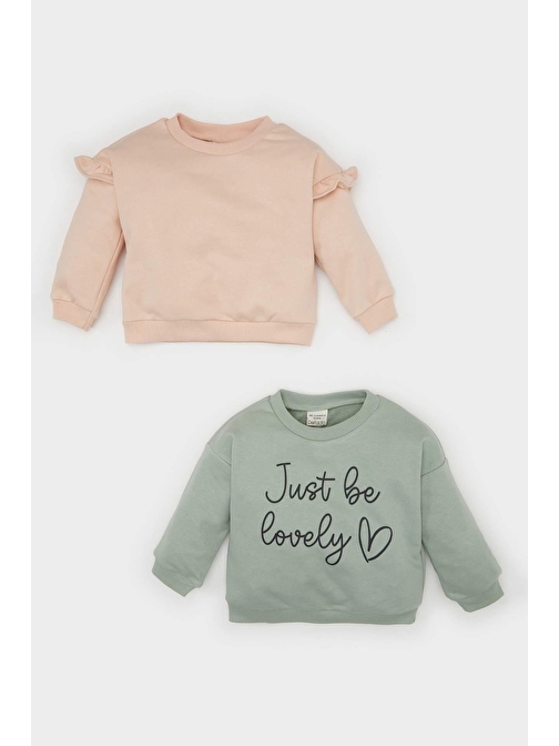 Kız Bebek Regular Fit Bisiklet Yaka Slogan Baskılı 2li Sweatshirt D4990A524WN