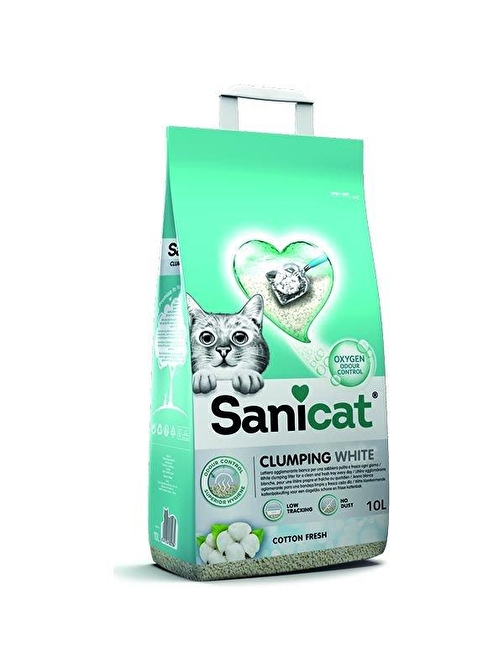 Sanicat Clumping White Cotton Oksijen Kontrol Topaklanan Kedi Kumu 10 Lt - Petshopundan