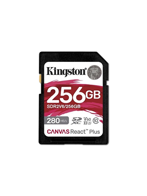 Kingston SDR2V6-256GB Canvas React Plus SDXC UHS-II 280R-150W U3 V60 for Full HD-4K SD Hafıza Kartı