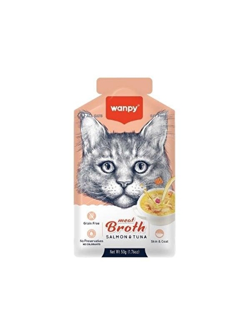 Wanpy Somonlu ve Ton Balıklı Tahılsız Kedi Çorbası 50 Gr - Petshopundan