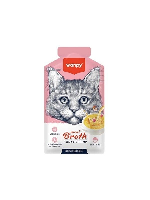 Wanpy Ton Balıklı ve Karidesli Tahılsız Kedi Çorbası 50 Gr - Petshopundan