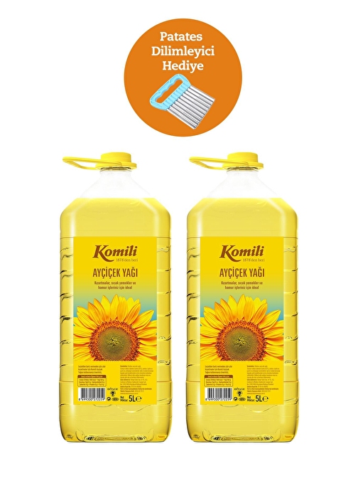 KOMİLİ AYÇİÇEK YAĞI 5 LT PET * 2 + Patates Dilimliyici Hediyeli