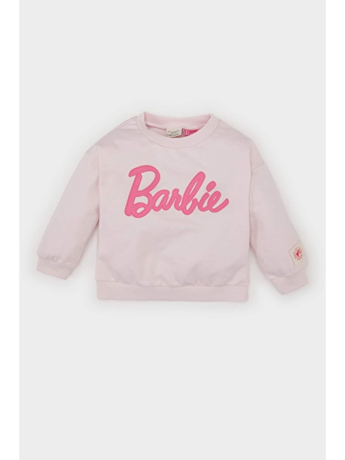 Kız Bebek Barbie Regular Fit Bisiklet Yaka İçi Yumuşak Tüylü İnce Sweatshirt Kumaşı Sweatshirt D4967A524WN