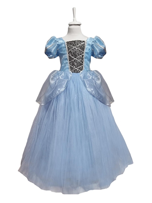 Mavi Sindirella Kostümü Sindirella Elbise- Prenses Elbise Mavi Elbise Cinderella Cosplay