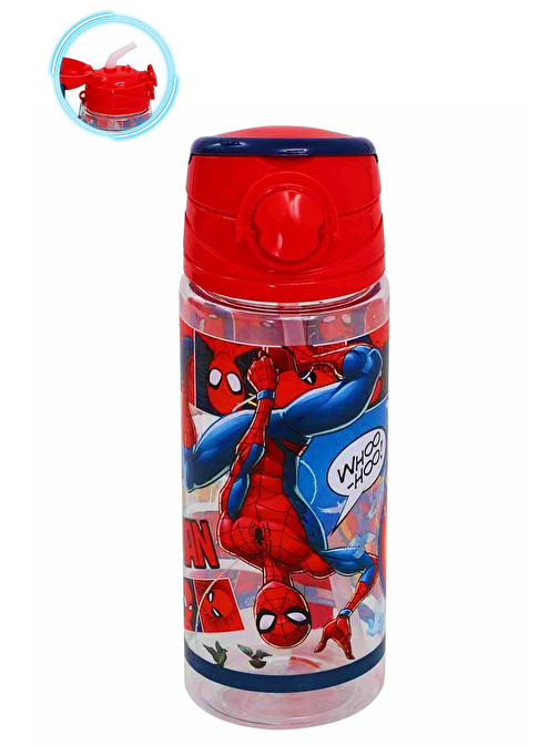 Kırmızı Whoo Spiderman Suluk 500 Ml - Çocuk Suluk, Matara, Pipetli Suluk Örümcek Adam Suluk