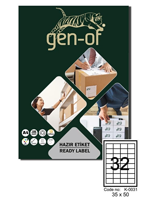 Gen-Of GK-0031 Laser Etiket 35x50 100 Sayfa (3200 Etiket)