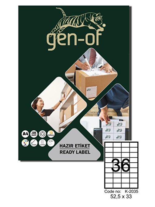 Gen-Of GK-2035 Laser Etiket 52.5x33 100 Sayfa(3600 Etiket)