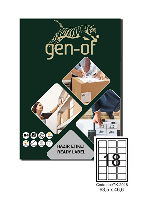 Gen-Of GK-2018 Laser Etiket 63.50x46.60 100 Sayfa ( 1800 Etiket )